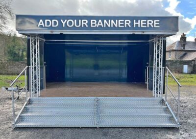 Slick Staging's multi-purpose mobile trailer stage ideal for sporting events, race HQ, start-finish lines, commentary box, prize giving, etc...